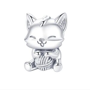 Cat Bracelet Charm Sterling Silver 925 Kitty Cat Yarn Ball Cat Mom Jewelry Gift